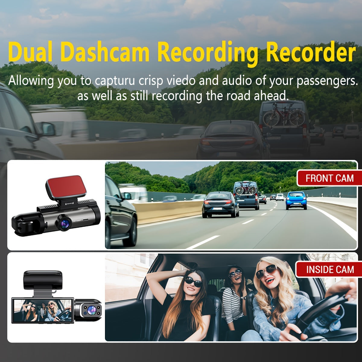 1080P Dual Camera Driving Recorder with Infrared Night Vision, Loop Recording, And Wide-Angle Lens, 3.16-Inch IPS Screen