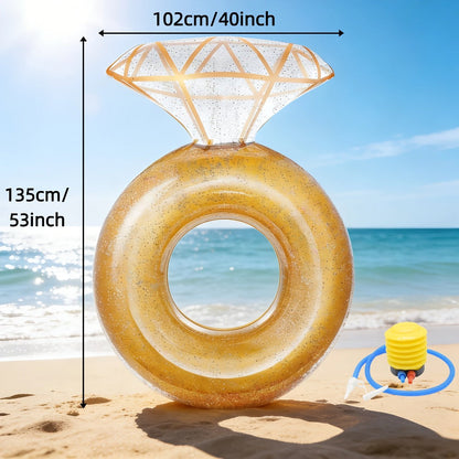 Giant Engagement Ring Pool Float 49×31 Inch Inflatable Diamond Ring Floatie for Bachelorette Party Bridal Shower Wedding Pool Decoration Adults Gold White Pink