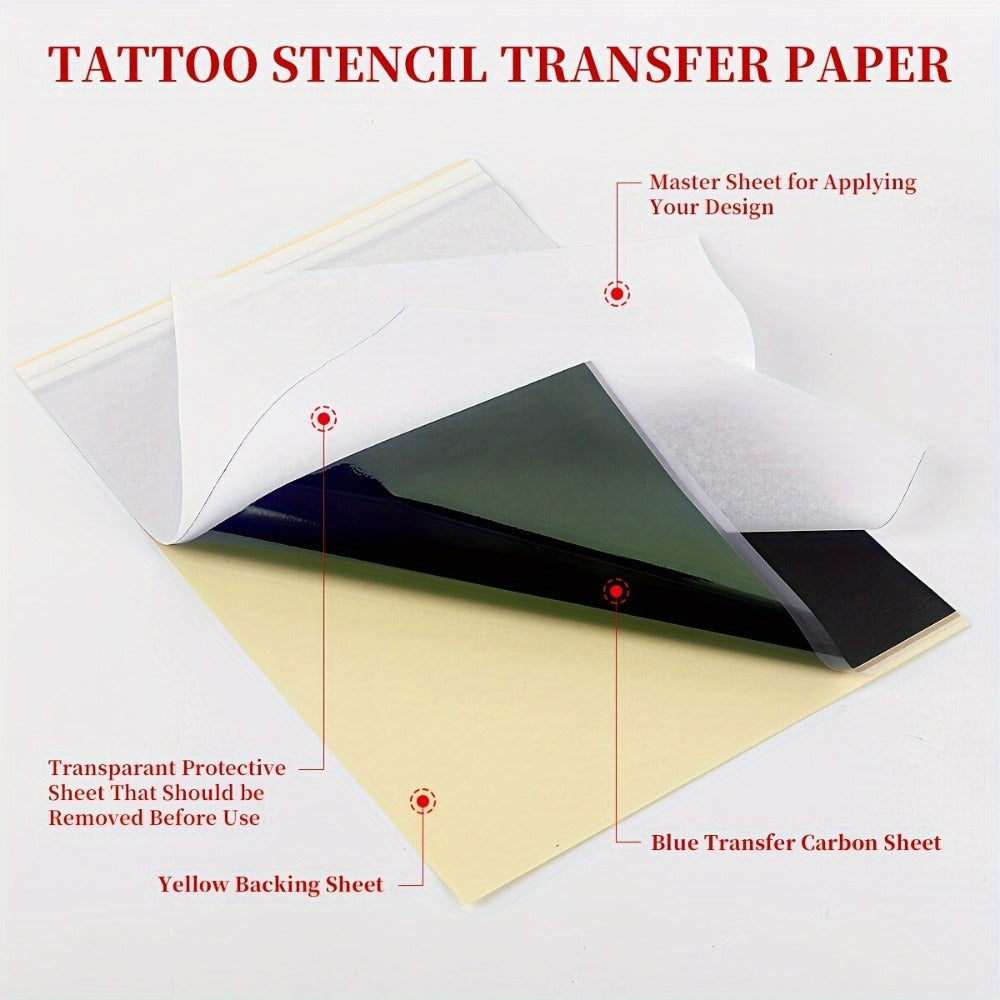Tattoo Stencil Transfer Kit – 2x Transfer Gel, 10x A4 Blank Thermal Stencil Paper & 1x Pre-Drawn Pattern Sheet – Complete Tattoo Transfer Solution for Artists & Beginners
