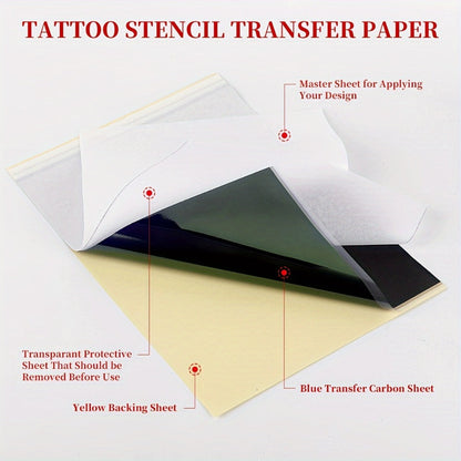 Tattoo Stencil Transfer Kit – 2x Transfer Gel, 10x A4 Blank Thermal Stencil Paper & 1x Pre-Drawn Pattern Sheet – Complete Tattoo Transfer Solution for Artists & Beginners