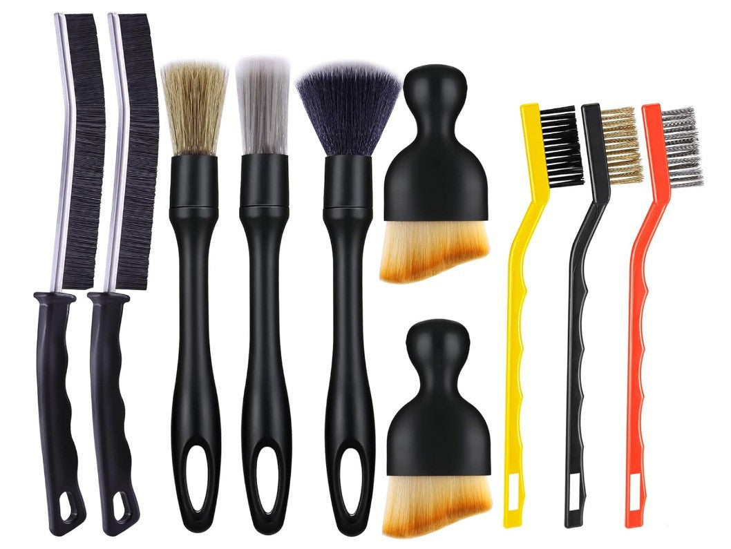 Car Detail Brush Set, 10pcs Automotive Detail Tool Kit, Interior Cleaning Kit Includes: 3 Car Detail Brushes 3 Wire Brushes 2 Soft-Bristle Dusting Brushes 2 Long-Handled Crevice Brushes Ideal For: Car Interiors, Wheels, AC Vents, Engine Compartme