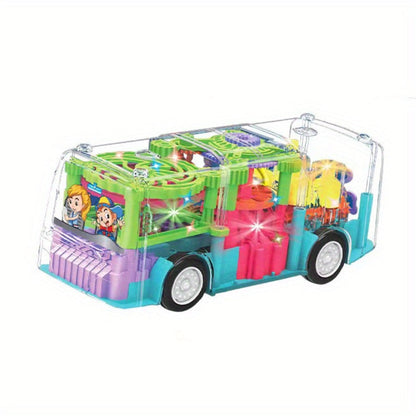 LED Light Up Transparent School Bus Toy with Colorful Flashing Lights – Toddler Toy for Boys & Girls Ages 2+, Birthday Christmas Holiday Gift (Green / Red)