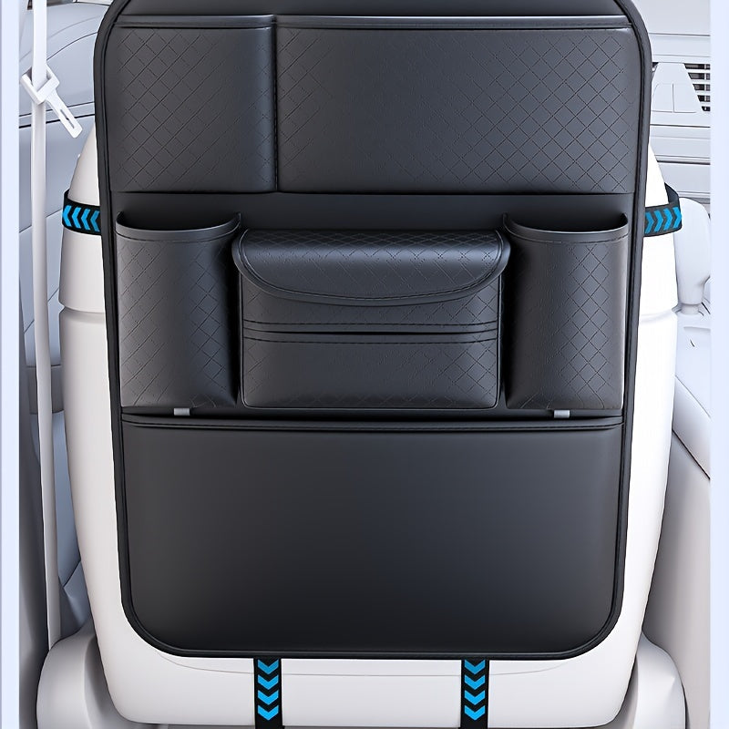 Ling Grid Backrest Storage Bag: Large Capacity, PU Leather, Car Seat Organizer