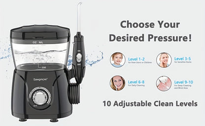 Water Flosser for Teeth & Braces 600ml Large Tank – 10 Adjustable Pressure Levels 8 Nozzles IPX4 Waterproof Professional Oral Irrigator Desktop Electric Dental Flosser for Adults Family