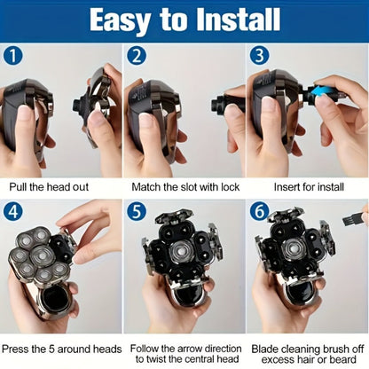 9D Electric Head Shaver for Bald Men – 5-in-1 Cordless Rechargeable Bald Head Razor & Grooming Kit for Home and Travel