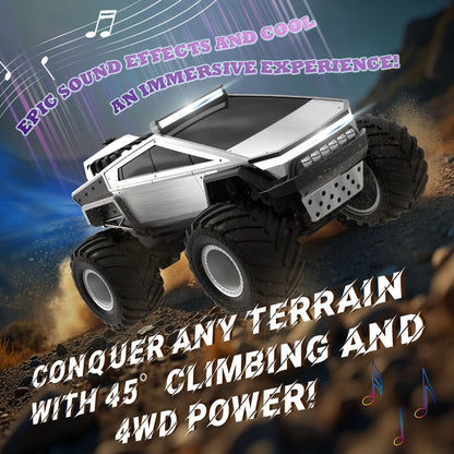 1:12 Scale RC Monster Truck 4WD All-Terrain – Remote Control Cybertruck & Pickup Truck with LED Lights & Sound Effects, 2.4GHz Rechargeable RC Car Gift for Boys Ages 6 7 8 9 10 Birthday Christmas