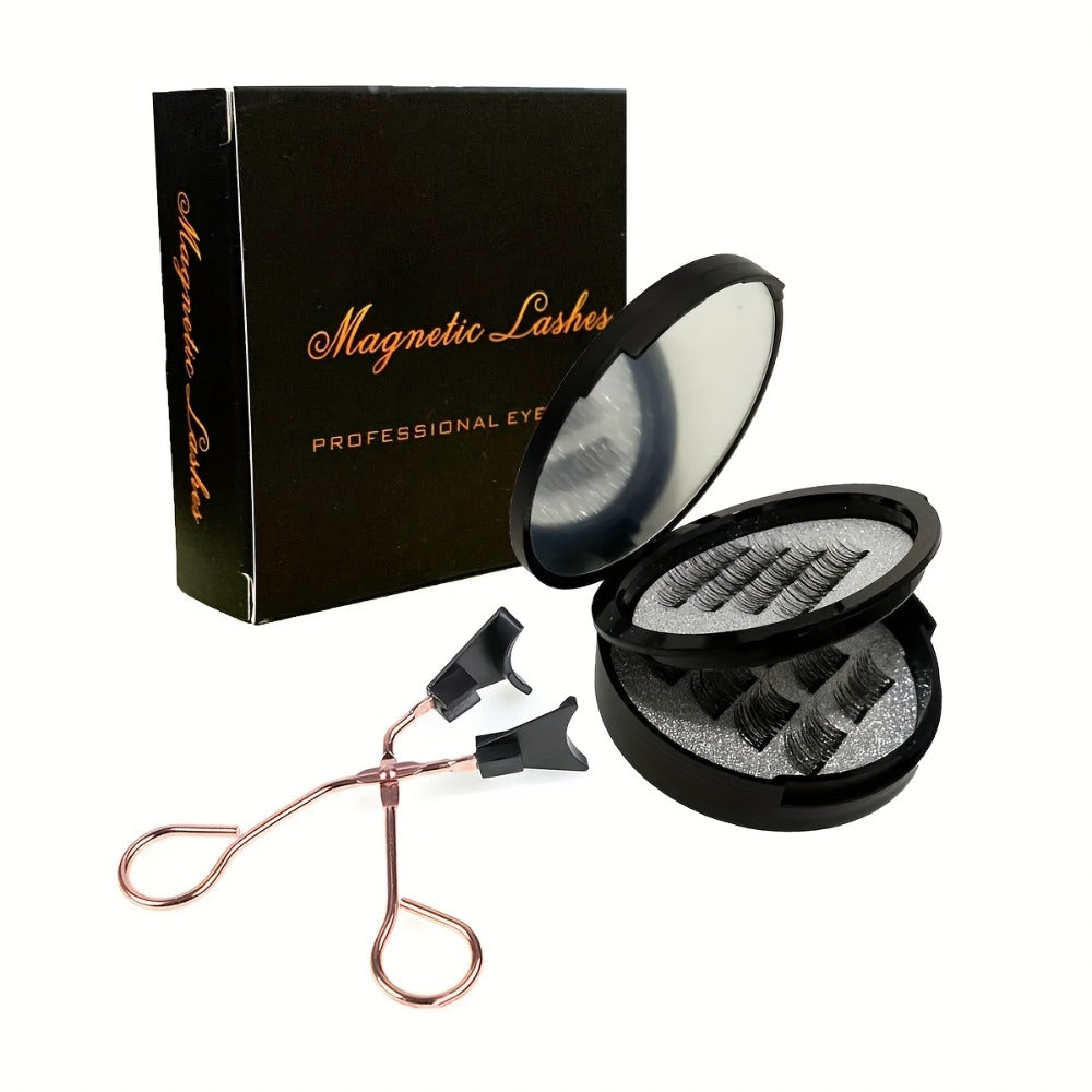 8-Pair Glue-Free Dual Magnetic False Eyelashes 3D Reusable Set — No Eyeliner Needed, Waterproof, Includes Applicator Clip, Natural Look for Daily Wear & Special Occasions