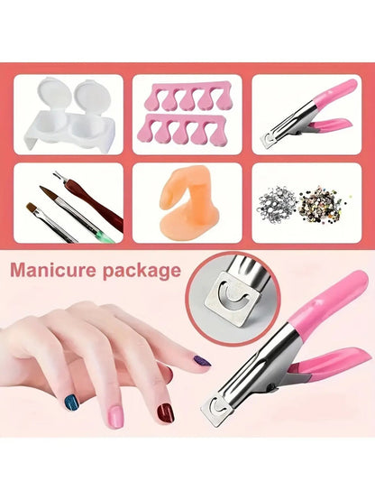 Acrylic Nail Kit 23-in-1 Complete Set with 12 Glitter Colors White & Pink Powder - DIY Nail Extension System No Glue No Liquid Needed for Beginners & Pros, Home Salon Manicure Kit for Women