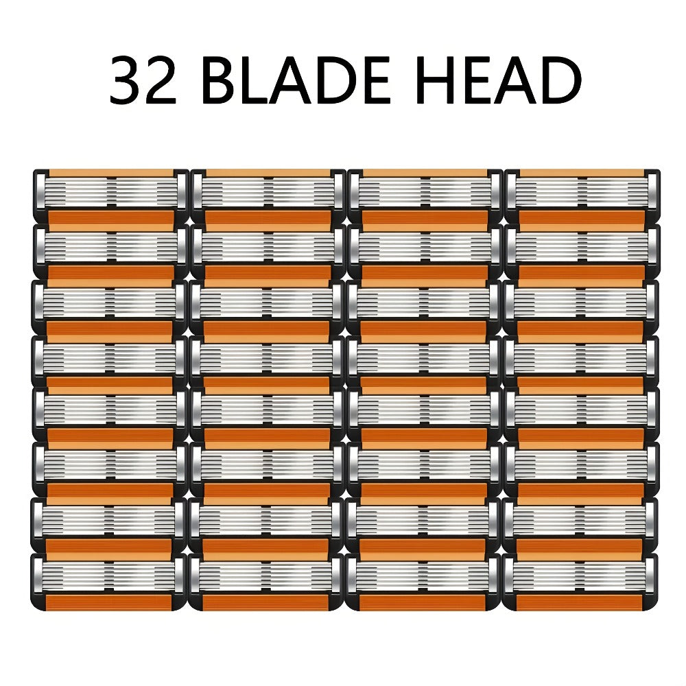 Fusion 5 Compatible Razor Blade Refills 6-Layer Stainless Steel with Free Handle — Men's Replacement Shaving Cartridges for Beard & Face, Manual Razor Heads Bulk Pack 16/24/32 Blades