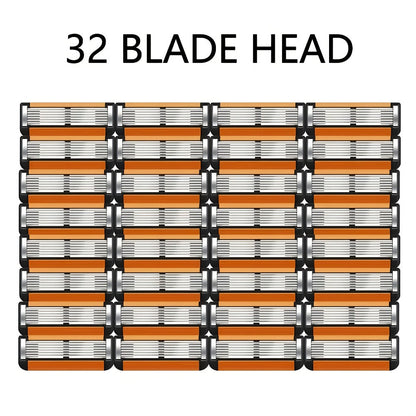 Fusion 5 Compatible Razor Blade Refills 6-Layer Stainless Steel with Free Handle — Men's Replacement Shaving Cartridges for Beard & Face, Manual Razor Heads Bulk Pack 16/24/32 Blades