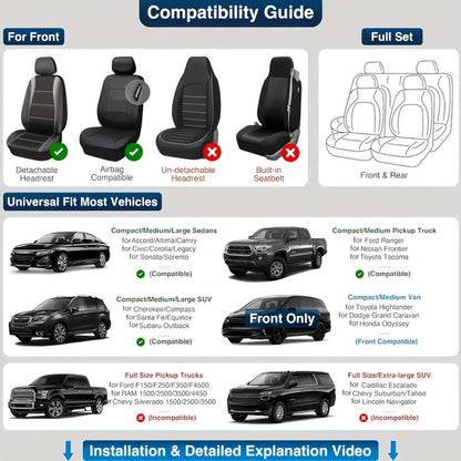 Car Seat Covers Full Set – Faux Leather 5-Seat & 2-Front Options, 3D Diamond Embroidery, Waterproof & Non-Slip for SUVs, Sedans & Trucks