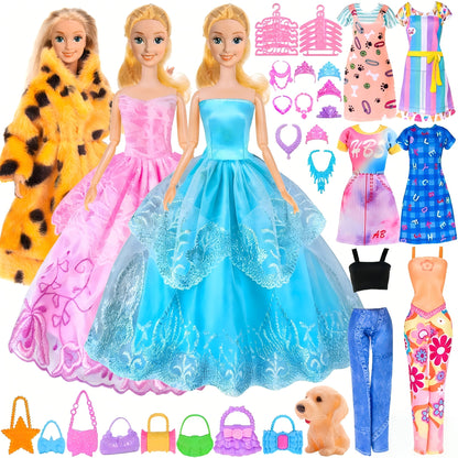 Fashion Girl Doll 11.5 Inch with Clothes Accessories Set – Includes Doll Fur Coat Princess Gowns Fashion Dresses Shoes Crowns Necklaces Pet Dog Creative Gift for Girls Ages 4-12 Birthday Christmas