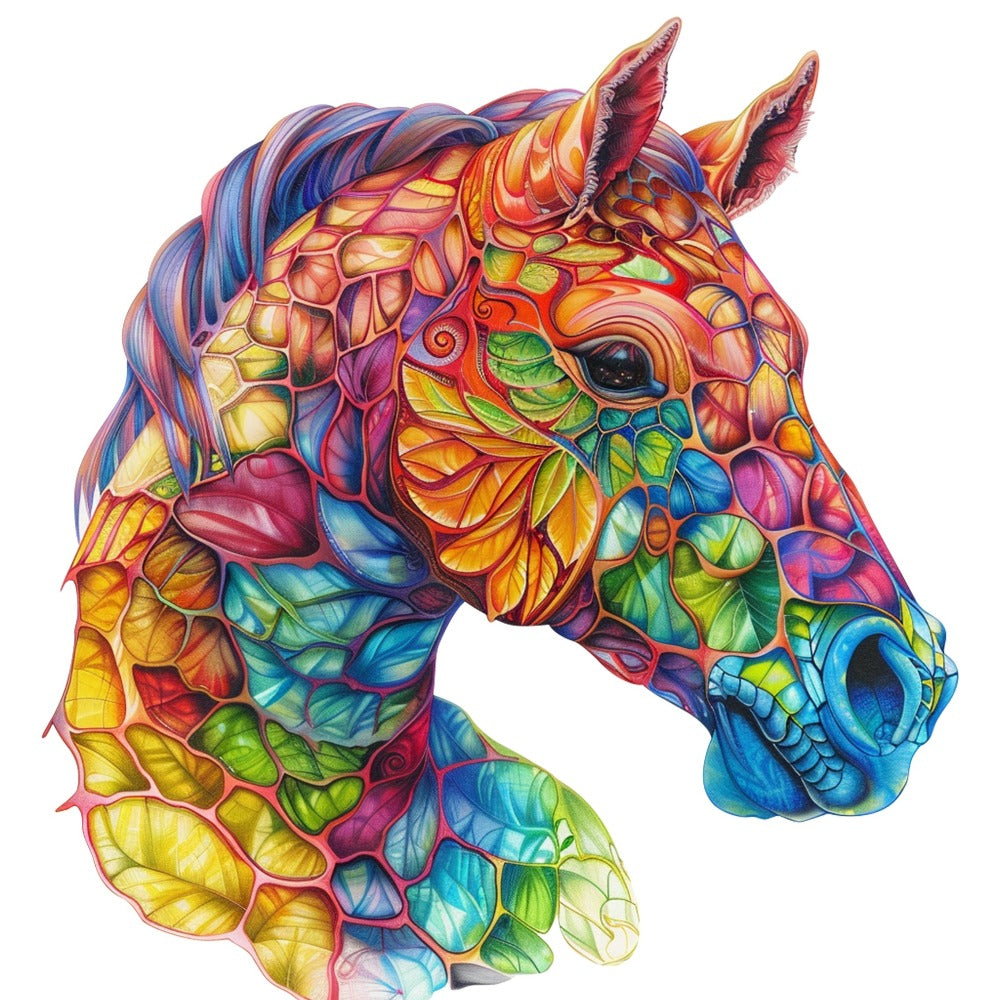 Wooden Jigsaw Puzzle Horse Design for Adults – Artistic Irregular Shaped Pieces in 3 Sizes S M L, Challenging Brain Teaser Puzzle for Families, Birthday Halloween Christmas Thanksgiving Gift, Premium Wood