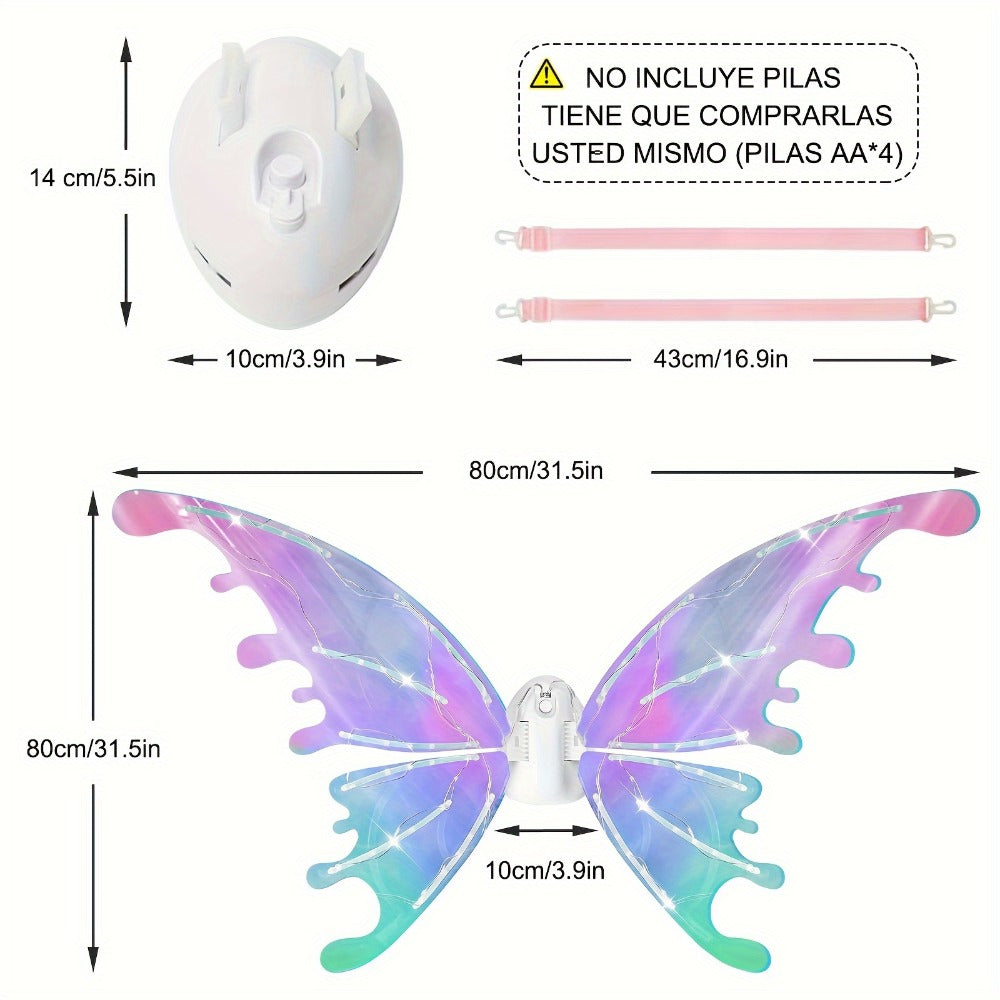 LED Fairy Wings USB Rechargeable Light Up Butterfly Wings for Girls – Glow Costume Accessory for Halloween Cosplay Birthday Party Dress Up – Mixed Colors