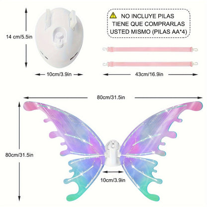 LED Fairy Wings USB Rechargeable Light Up Butterfly Wings for Girls – Glow Costume Accessory for Halloween Cosplay Birthday Party Dress Up – Mixed Colors