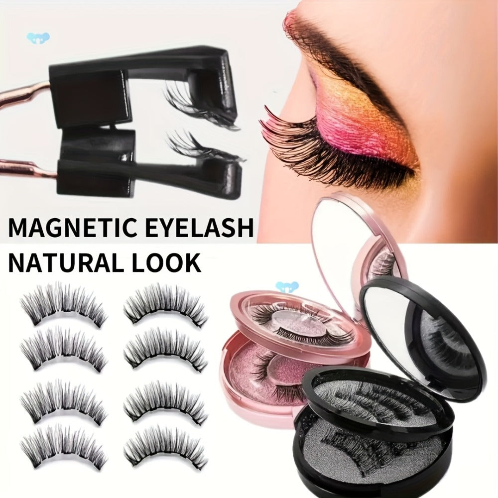 8-Pair Glue-Free Dual Magnetic False Eyelashes 3D Reusable Set — No Eyeliner Needed, Waterproof, Includes Applicator Clip, Natural Look for Daily Wear & Special Occasions
