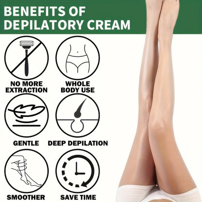 Hair Removal Cream with Coconut Squalane Instant Semi-Permanent Results Up to 3 Months – Non-Irritating Residue-Free Depilatory for Face Lips Armpits Legs Arms Bikini Area Unisex 100g