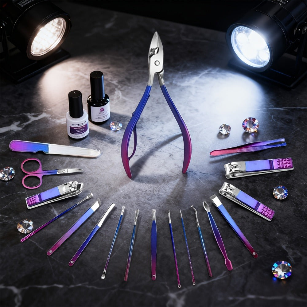 Manicure Set 9 18 30 60pcs Professional Nail Clipper Pedicure Kit Portable Travel Grooming Tools — Cuticle Trimmer Nail File Nail Care Gift Set for Women Girls, Gradient Pink Black Green