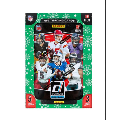 2025 Panini Donruss Football Holiday Tin + Jumbo Value Pack Bundle – 3 Exclusive Press Proof Purple Cards, 400-Card Base Set, Gridiron Kings & Rookie Hits for NFL Collectors