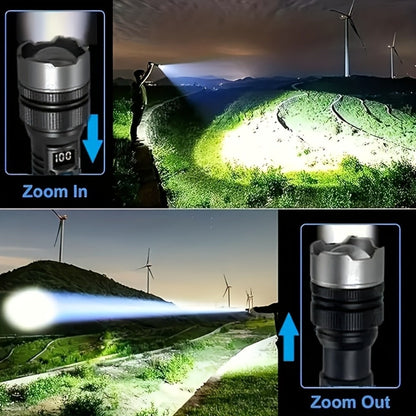LED Flashlight Rechargeable 1000 Lumen – 2-Pack Super Bright Tactical Flashlight with Digital Display, Camping Fishing Hunting Emergency Lighting, Gift Box Included, Father's Day Gift for Men