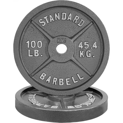 Cast Iron Weight Plates 2-Inch Standard Barbell Plates Solid Iron Gym Weights for Strength Training Weightlifting Bodybuilding Powerlifting Home Gym Multiple Sizes 2.5LB to 100LB