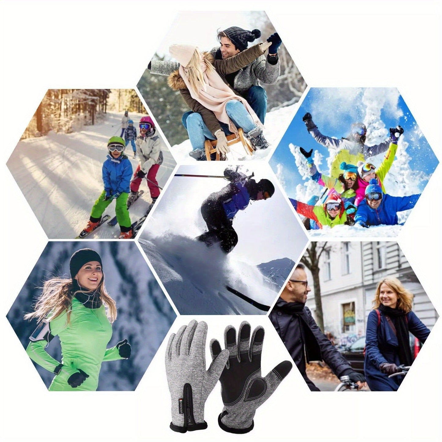 Windproof Knit Gloves for Outdoor Riding & Skiing – 2 Pairs Full-Finger Slip-Resistant Winter Gloves | 100% Polyamide Warm Gloves for Men & Women | S M L XL XXL | Black Gray