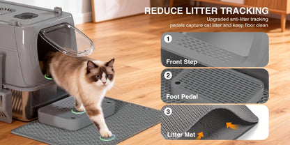 Extra Large Enclosed Cat Litter Box - Stainless Steel with Front Flap Door, Foldable Anti-Splash Fully Covered Design, Superior Odor Control Indoor Cat Toilet, 3 Colors, CITYLIFE Oversized
