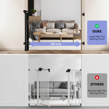 Retractable Baby Gate & Mesh Dog Gate - Extends 55" to 197" Wide, Child Safety Gate for Doorways Stairs Hallways, Indoor & Outdoor Use, Black / White / Gray, 6 Size Options
