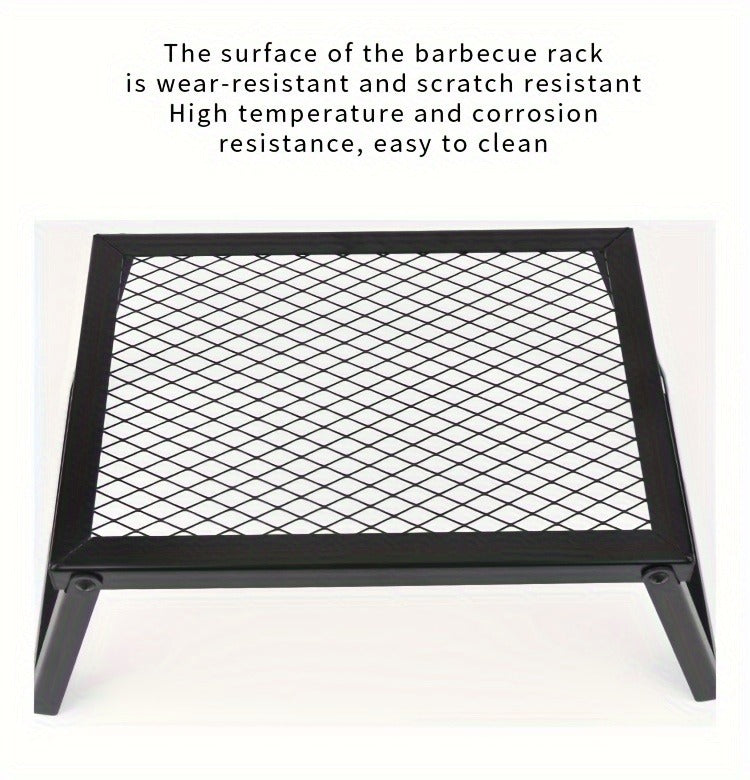 Portable Camping Bonfire Grill with Storage Bag – Heavy Duty Iron Barbecue Rack for Outdoor Picnic, RV Party & Firewood Heating, Includes Food Clips and Cleaning Cloths, Great Men's Gift