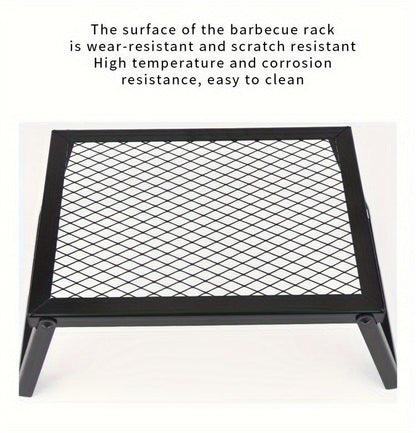 Portable Camping Bonfire Grill with Storage Bag – Heavy Duty Iron Barbecue Rack for Outdoor Picnic, RV Party & Firewood Heating, Includes Food Clips and Cleaning Cloths, Great Men's Gift