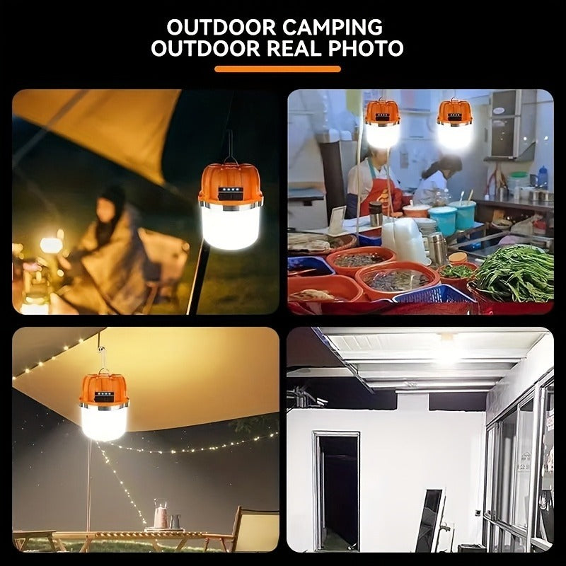 Rechargeable LED Camping Lantern with Power Bank USB Outdoor Hanging Tent Light Built-in Battery Emergency Lamp for Camping BBQ Hiking Patio Backpacking Portable Camp Light Orange