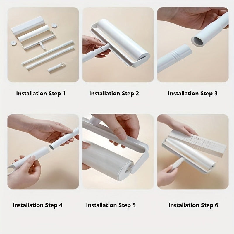 Lint Roller with 49-Inch Extendable Handle for Pet Hair Removal – Reusable Sticky Roller for Sofa, Carpet, Clothes, Floor & Furniture, Tear-Off Design, White