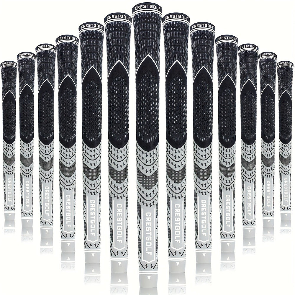Midsize Golf Grips Set 13 Pack – All Weather Hybrid Rubber Golf Club Grips with Ecological Yarn Thread Technology, Multiple Colors, Fits Full Set of Clubs (Black, White, Red, Orange, Yellow, Blue, Gray)