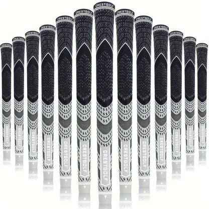 Midsize Golf Grips Set 13 Pack – All Weather Hybrid Rubber Golf Club Grips with Ecological Yarn Thread Technology, Multiple Colors, Fits Full Set of Clubs (Black, White, Red, Orange, Yellow, Blue, Gray)