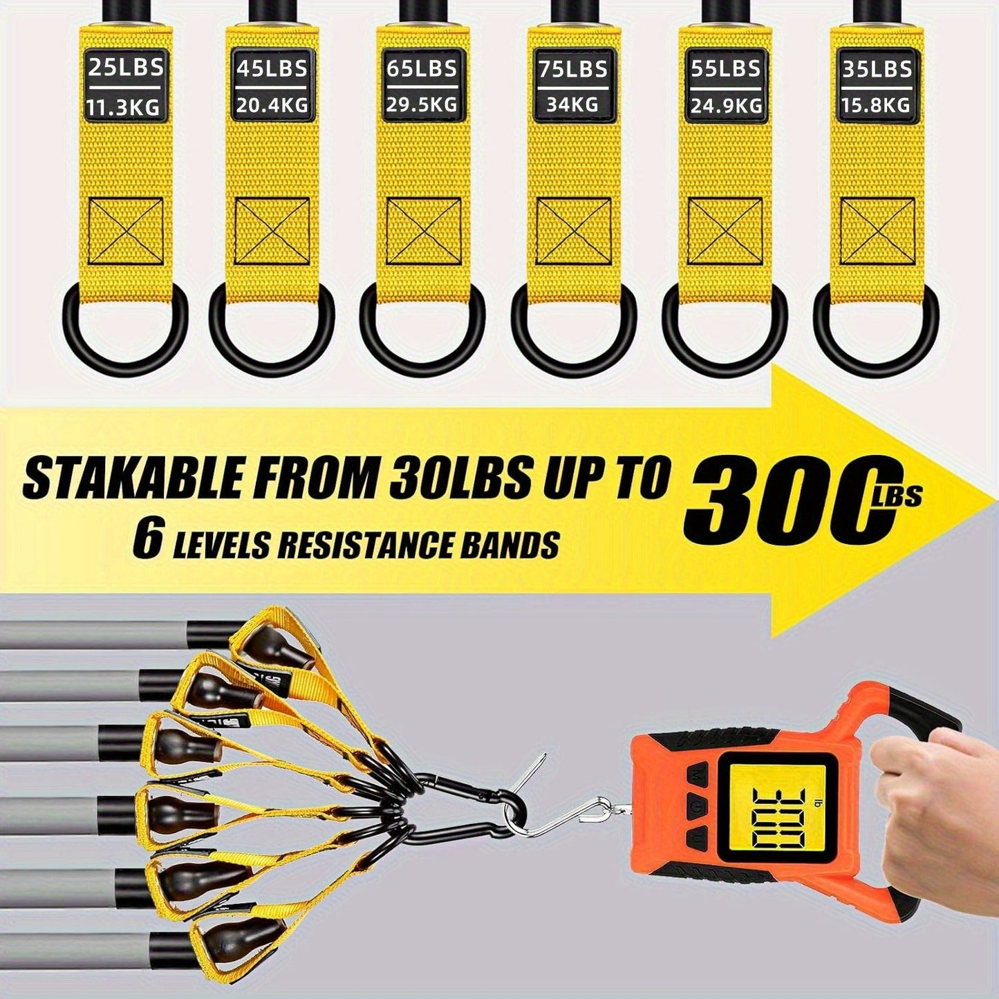 300lb Resistance Band Set – 6 Levels 25-75lb, Handles, Door Anchor & Ankle Straps – Heavy Duty Home Gym Kit for Full Body Strength Training, Muscle Building & Toning