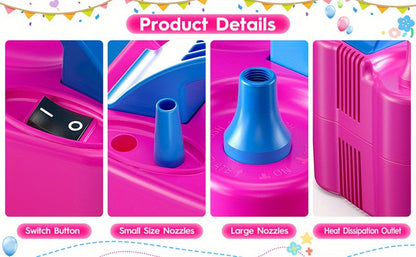Electric Balloon Pump Double Nozzle 600W – Portable Fast Balloon Blower Inflator for Party Decoration, Birthday, Wedding & Events, 110V-120V, Multiple Colors with Optional Balloon Kit (Green, Rose Red, Pink, Blue, Orange)