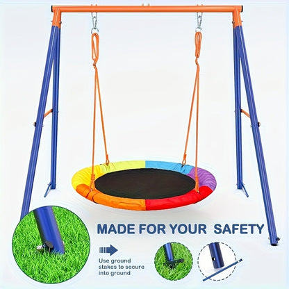 Outdoor Swing Set for Kids 3-in-1 Metal A-Frame 550 lbs Disc Saucer Swing Backyard Playground