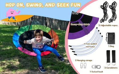 Saucer Tree Swing 43 Inch 360 Degree Rotating Flying Saucer Swing with Swivel Hanging Straps Adjustable Ropes Round Spinner Swing for Tree Swing Set Kids Outdoor
