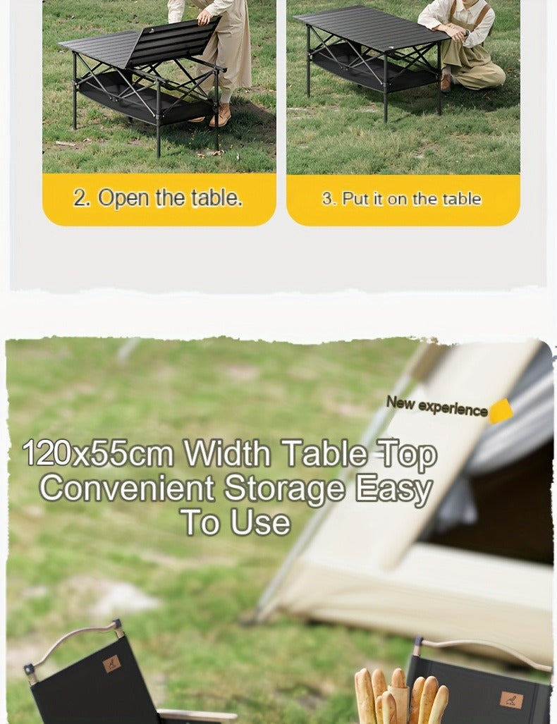 Foldable Roll-Up Camping Picnic Table with Carry Bag | Portable Outdoor Table for Camping Beach Backyard BBQ Parties Patios | Lightweight Compact Indoor Outdoor Table Black Large Plus Size