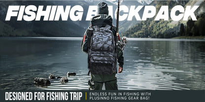 Waterproof Fishing Rod Backpack 42L – Built-In Rod Tube, 16 Pockets & Insulated Cooler Option | Black, Camo, Khaki, Gray