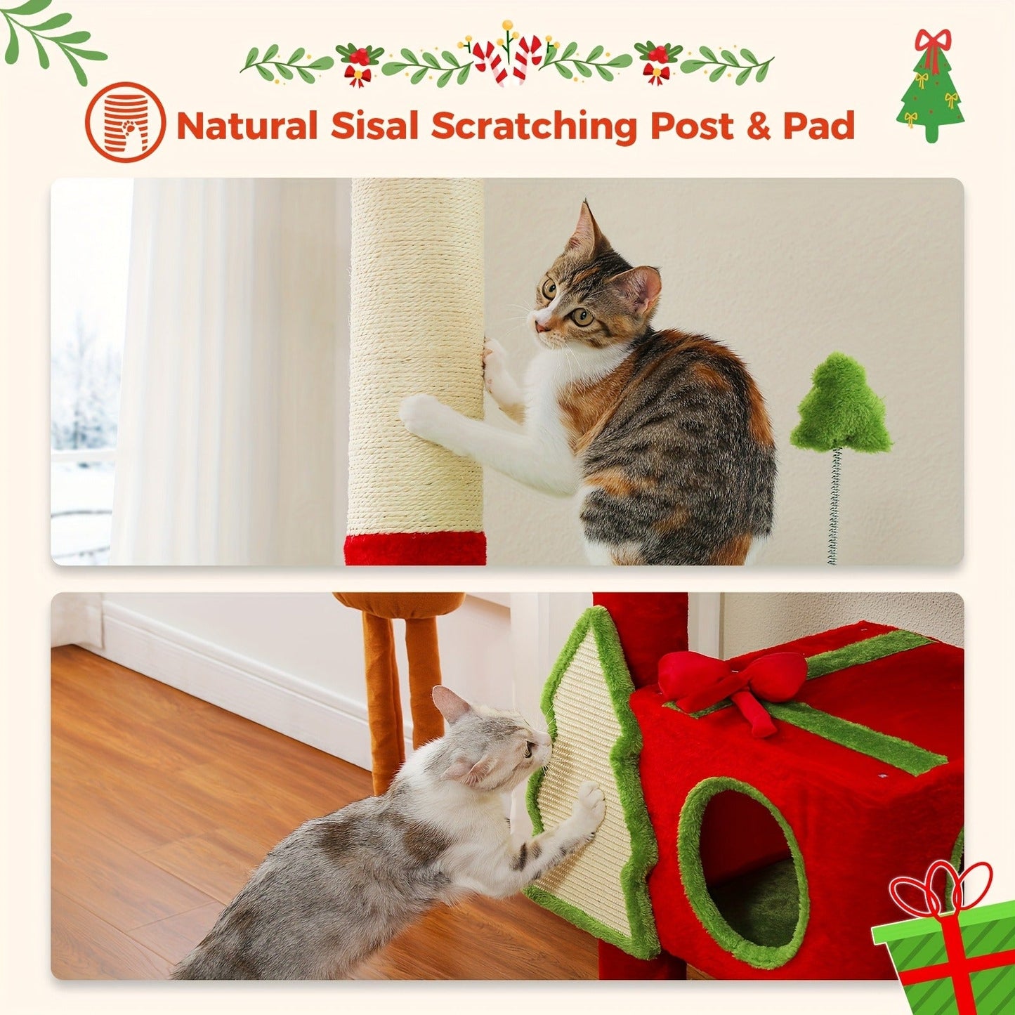 Floor to Ceiling Cat Tree Tower 90–107" – 4-Tier Tall Adjustable Cat Climbing Post with Tension Rod | Ceiling-Mounted Stable Cat Activity Center for Indoor Cats, Multiple Colors