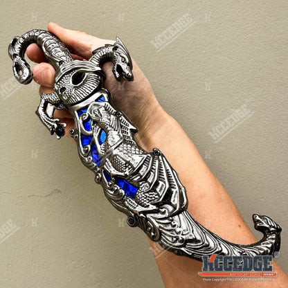 Medieval Fantasy Fixed Blade Knife with Scabbard – 9" Dragon Cosplay Collectible Dagger, 440 Stainless Steel, Historical Replica for Display & Medieval Fair Props