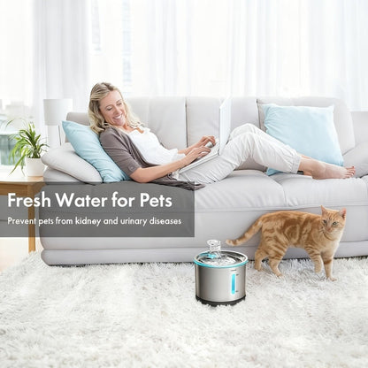 Cat Water Fountain Stainless Steel 50oz/1.5L - Ultra Quiet Auto Pet Water Dispenser with LED Light, Visible Window & Dishwasher Safe - Includes Replacement Filters for Cats & Dogs Indoor
