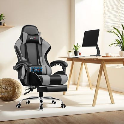 RGB Gaming Chair with LED Lights Footrest Ergonomic Gaming Chair with Massage Lumbar Support Reclining Video Game Chair for Adults Home Office Computer Chair with USB RGB Lighting