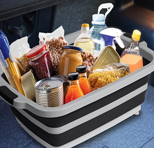 Collapsible BBQ Prep Caddy with Cutting Board & Lid - 3-in-1 Foldable Grill Preparation Tub, Food-Safe Plastic, Washing Basket & Marination Container - Orange