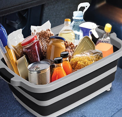 Collapsible BBQ Prep Caddy with Cutting Board & Lid - 3-in-1 Foldable Grill Preparation Tub, Food-Safe Plastic, Washing Basket & Marination Container - Orange
