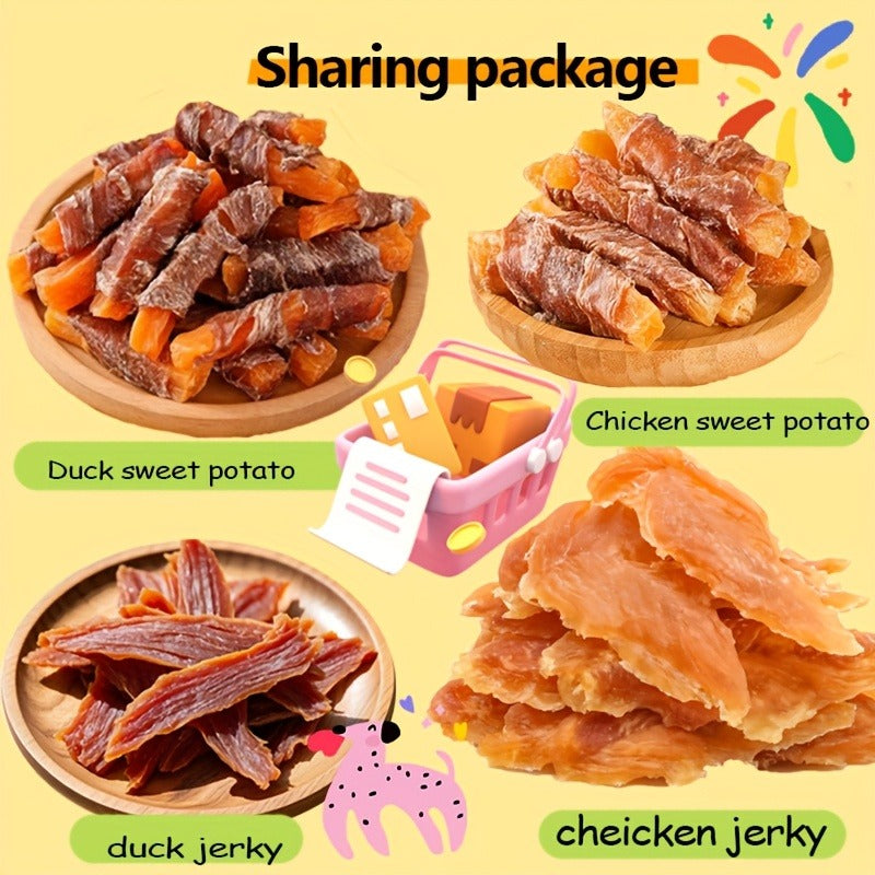 Duck Jerky Dog Treats – Chicken-Wrapped Sweet Potato Sticks, Chewy Long Lasting Chews for Small Medium Large Dogs, Easily Digestible Training Treats & Pet Snacks for All Breeds