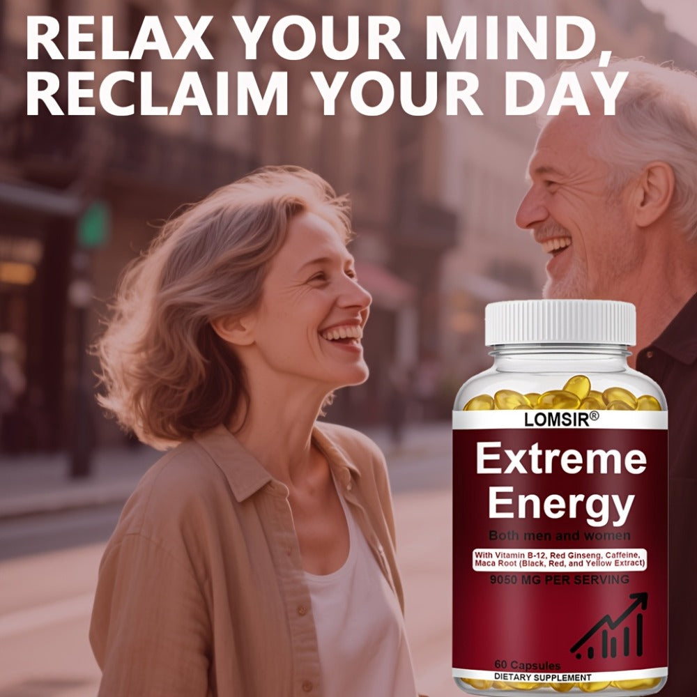 Red Ginseng Energy Capsules 9050mg with Maca & Saw Palmetto – Everyday Vitality & Stamina Supplement for Men & Women | Natural Energy Booster Softgels | 60 Count
