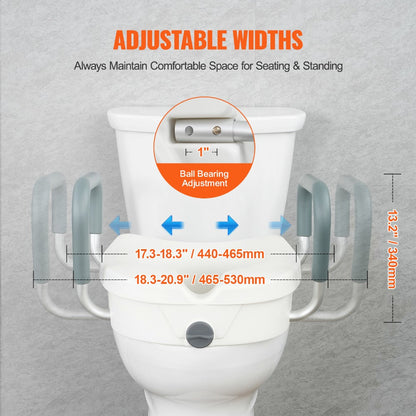 Raised Toilet Seat with Arms for Seniors & Elderly - 5 Inch Elevated Toilet Seat, 350 lbs Capacity, Twist Lock, Adjustable Armrests with Padding, Fits Round & Elongated Toilets