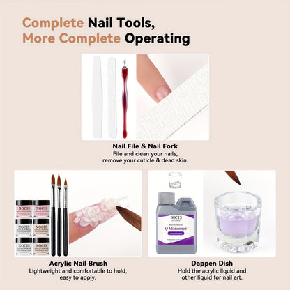 6 Color Pink Nude Crystal Acrylic Powder Set — No Lamp Needed Professional 3D Nail Art French Extensions All Season Salon & Home Kit Beginner to Tech
